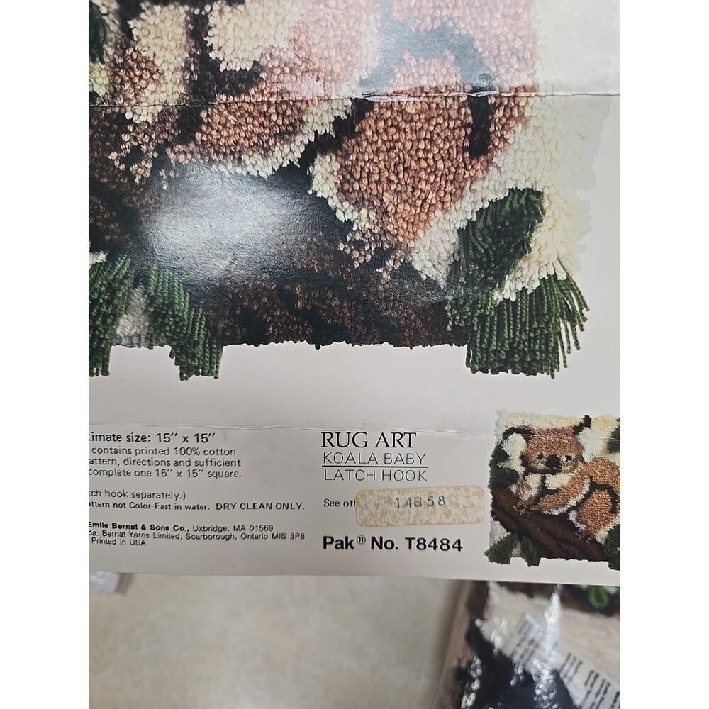 Vintage 1979 Bernat Koala Baby Latch Hook Kit Rug Art 15x15 Retro Wall Decor DIY - Picture 3 of 5
